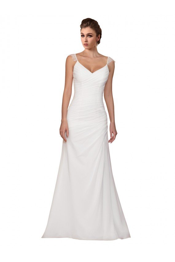 V-Neck Sheath Chiffon Wedding Dress with Straps Essex