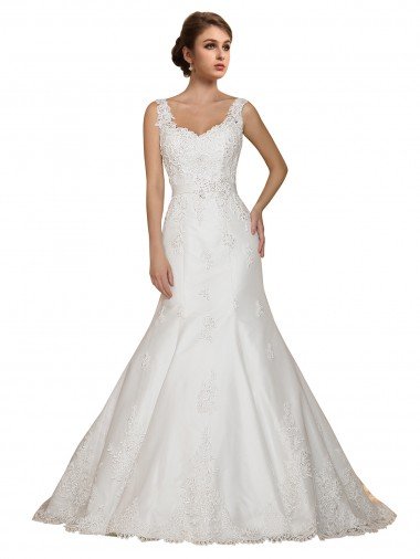 Sweethart V-Neckline Lace Wedding Dress with Shoulder Straps Essex