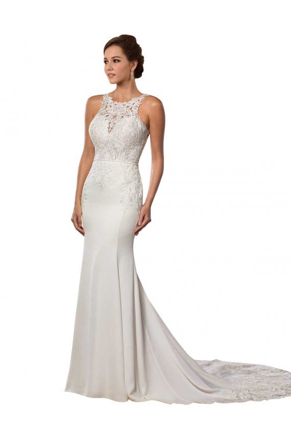 Modern Deep V-Neck Sheath Lace Wedding Dress with Open V-Back Essex