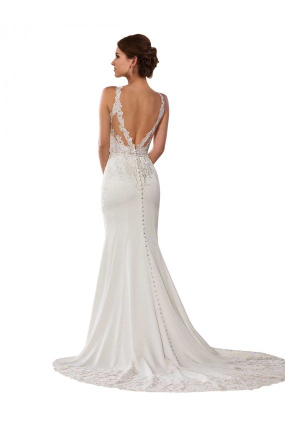 Modern Deep V-Neck Sheath Lace Wedding Dress with Open V-Back Essex