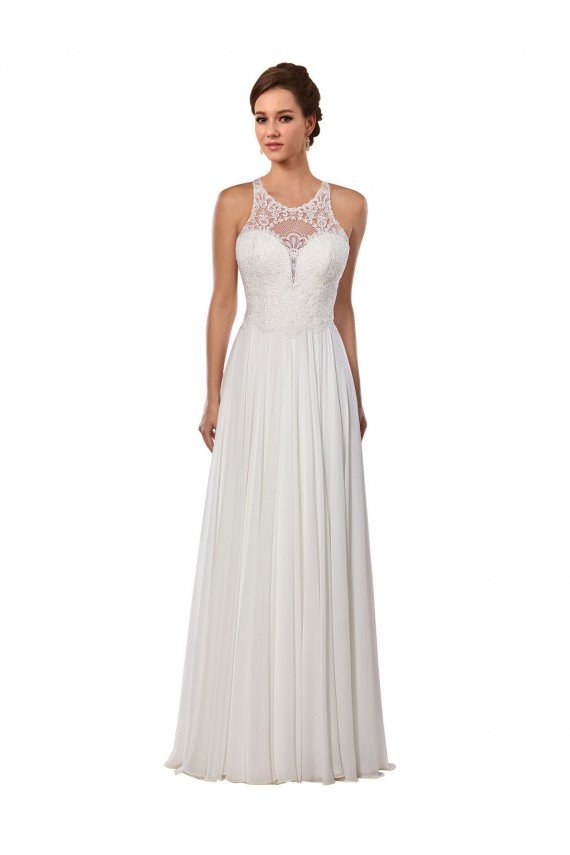 Illusion Neck A-Line Lace and Chiffon Beach Wedding Dress Essex