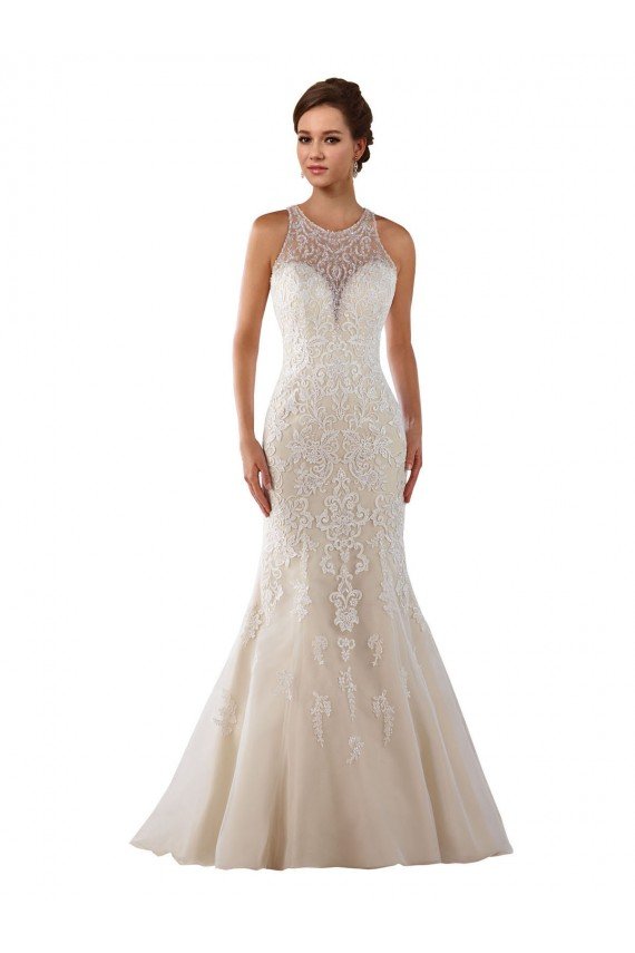High Neck Mermaid Lace Wedding Dress with Illusion Back Essex