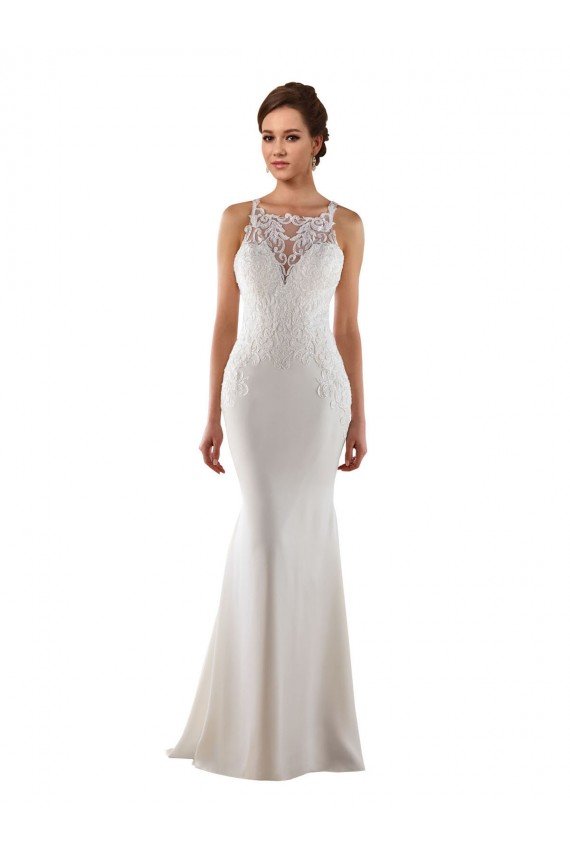 Modern High Neck Sheath Wedding Dress with Lace Bodice Essex