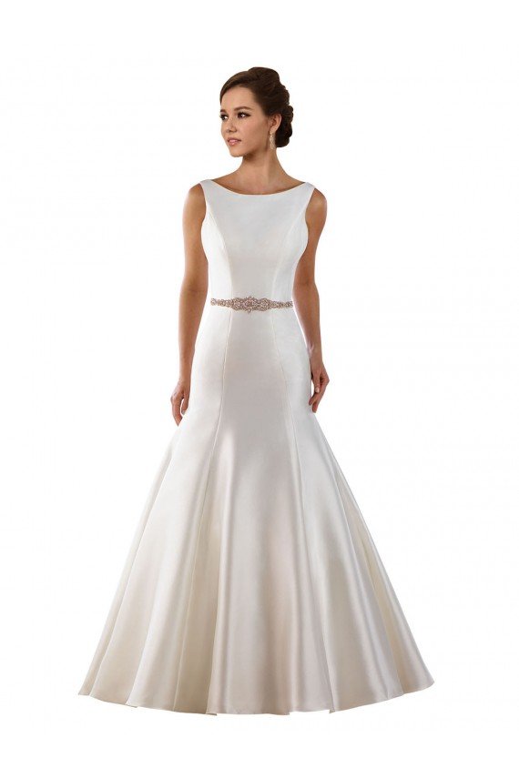 Modern Boat Neck Mermaid Satin Wedding Dress with Deep V-Back Essex