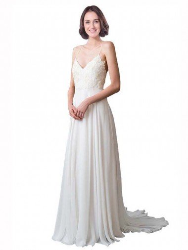 Spaghetti Straps V-Neck A-Line Chiffon Beach Wedding Dress Essex