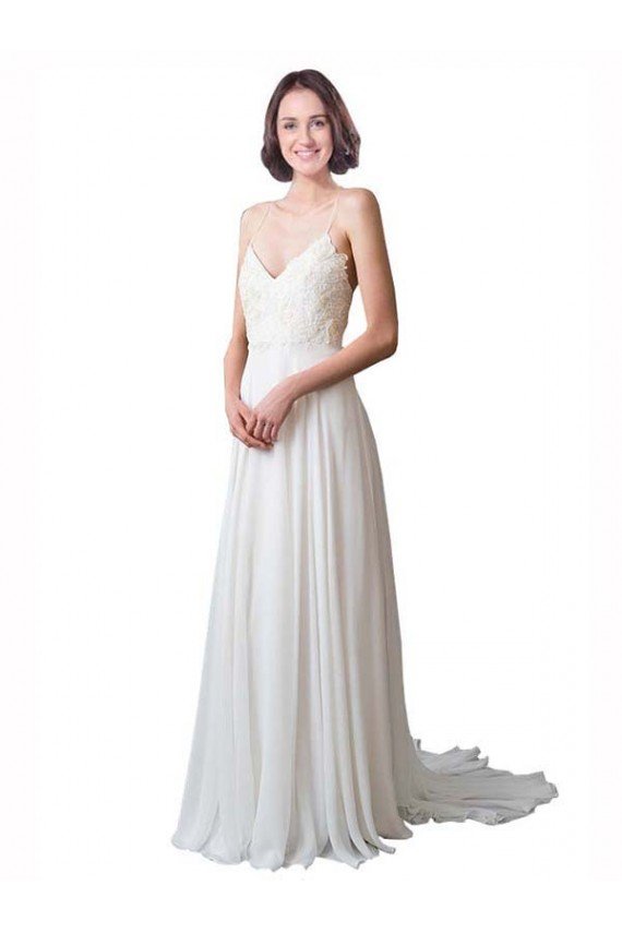 Spaghetti Straps V-Neck A-Line Chiffon Beach Wedding Dress Essex