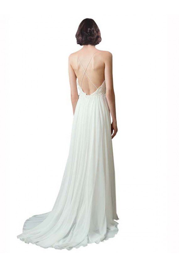 Spaghetti Straps V-Neck A-Line Chiffon Beach Wedding Dress Essex