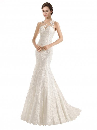 Illusion Neck Mermaid All Over Lace Wedding Dress Essex