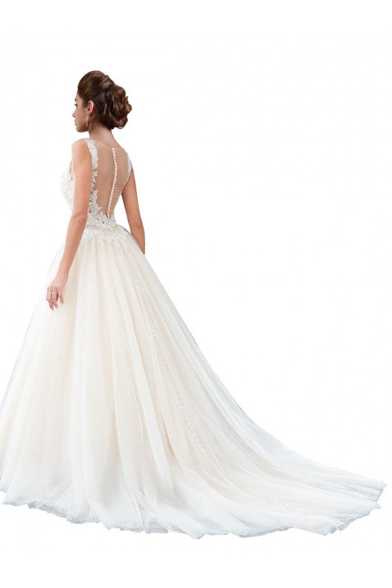 Illusion Neck A-Line Tulle Beach Wedding Dress with Lace Bodice Essex