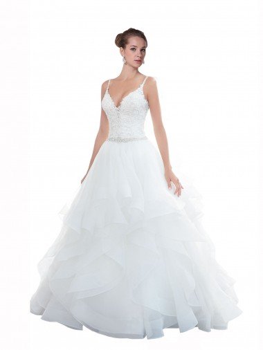 Spaghetti Straps Ball Gown Beach Wedding Dress with Lace Bodice Essex