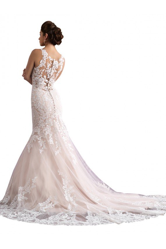Illusion Neck Fit and Flare Tulle Wedding Dress with All Over Lace Essex