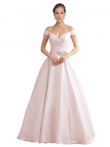 Off the Shoulder Sweetheart Ball Gown Satin Wedding Dress Essex
