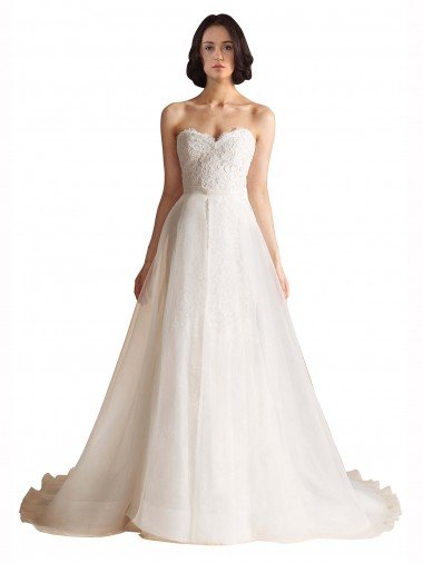 Strapless Sweetheart Lace Bodice A-Line Organza Wedding Dress Essex