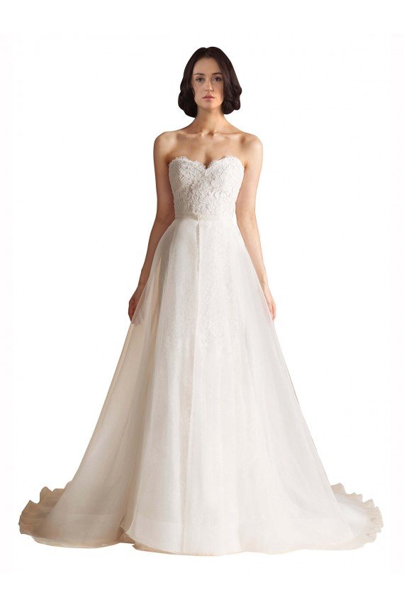 Strapless Sweetheart Lace Bodice A-Line Organza Wedding Dress Essex