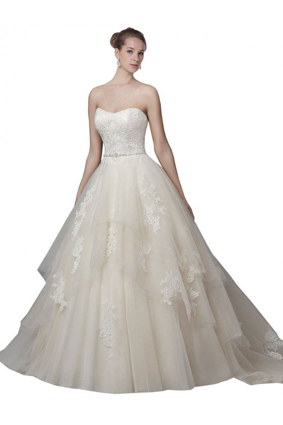 Strapless Ball Gown Tulle Wedding Dress with Lace Appliques Essex