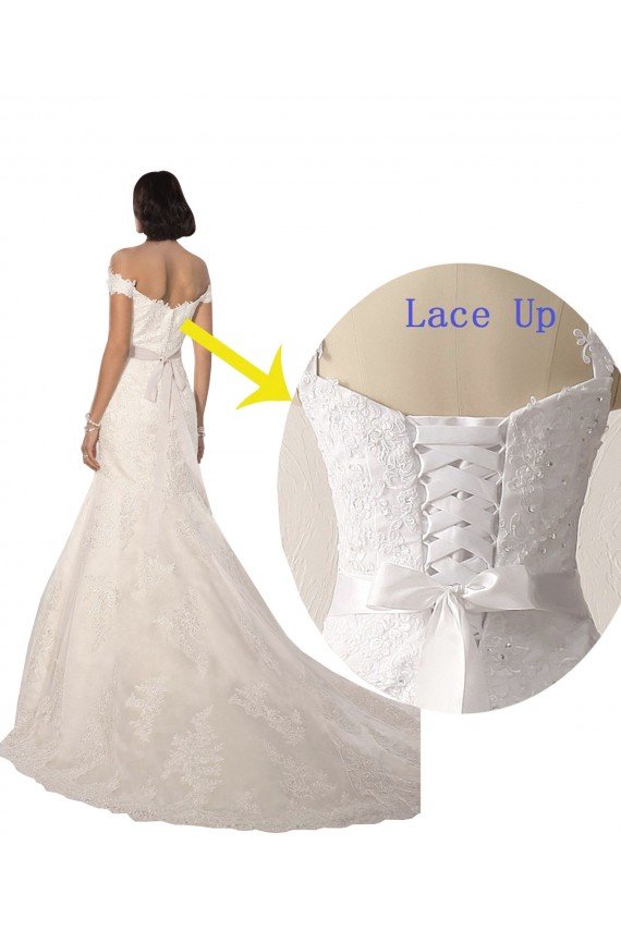 Off the Shoulder Mermaid Lace Beach Wedding Dress with Beaded Belt Essex