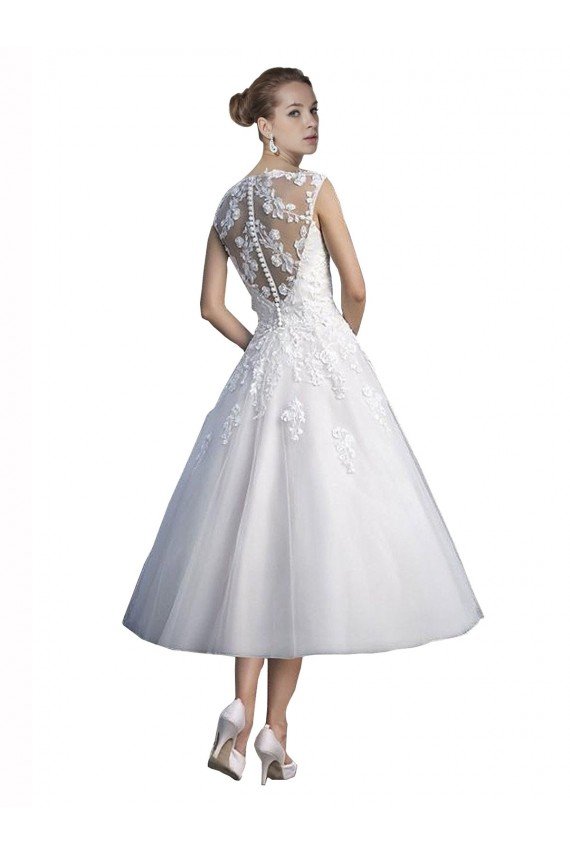 A-Line Short Tea Length Sweetheart Tulle Lace Beach Wedding Dress Essex