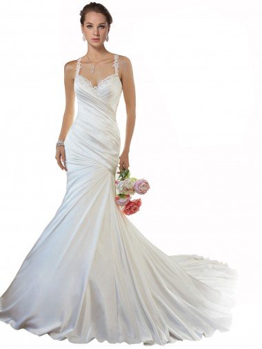 Sweetheart Mermaid Satin Beach Wedding Dress with Illusion Lace Back Essex