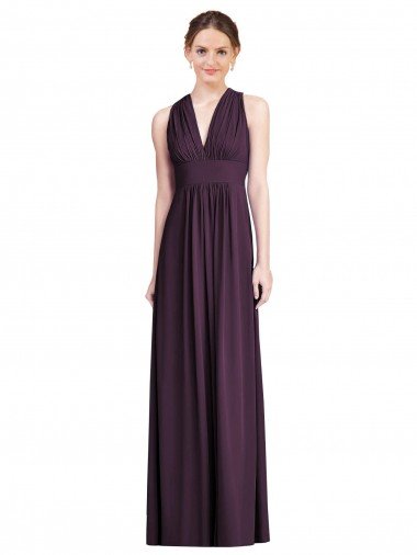 Long Chiffon V-Neck Bridesmaid Dress with Shirred Bodice Essex