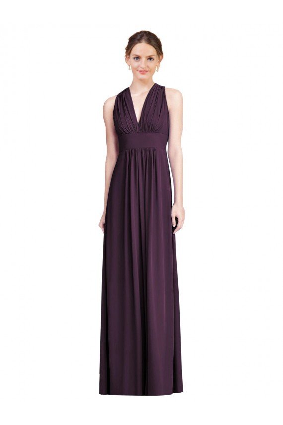 Long Chiffon V-Neck Bridesmaid Dress with Shirred Bodice Essex