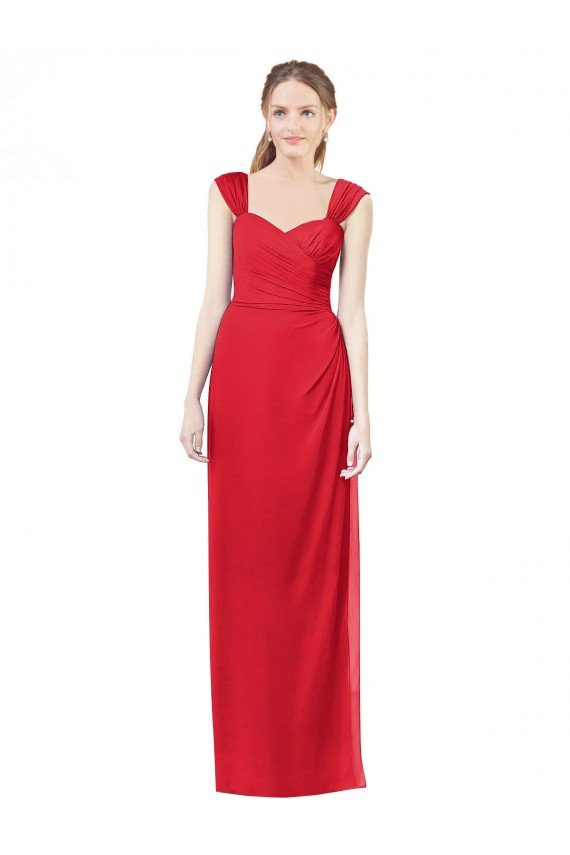 Long Chiffon Bridesmaid Gown with Neckline Straps Essex