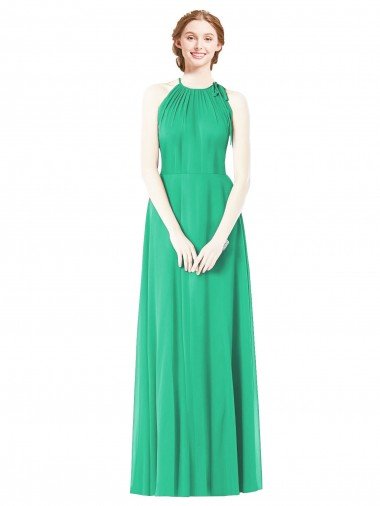 Halter Neckline Long Chiffon Bridesmaid Dress with Side Bow Essex