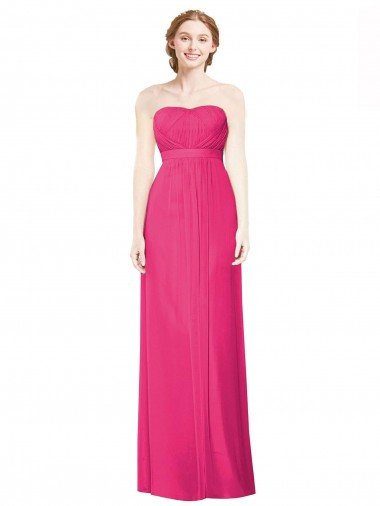 Full Length Strapless Long Chiffon Dress with Waistband Essex