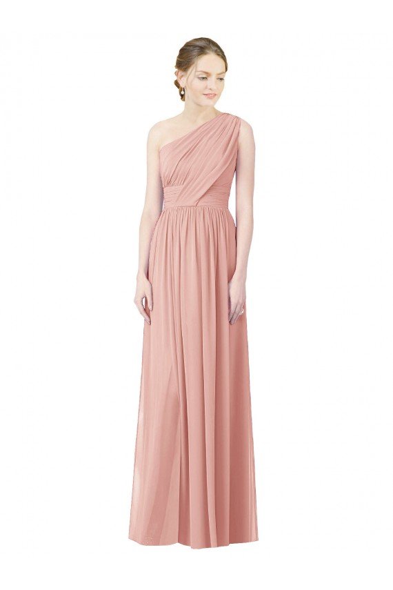 One Shoulder Long Chiffon Bridesmaid Dress with Shirred Waistband Essex