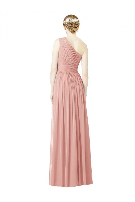 One Shoulder Long Chiffon Bridesmaid Dress with Shirred Waistband Essex