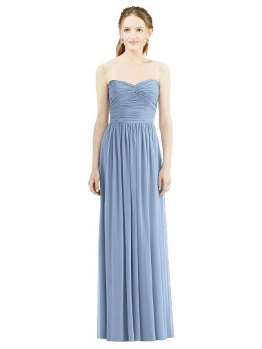 Strapless Long Chiffon Dress with Sweetheart Neckline And Draped Bodice Essex