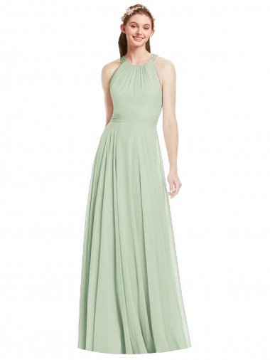 Open Back Halter Chiffon Bridesmaid Dress with Flowy Bow Essex