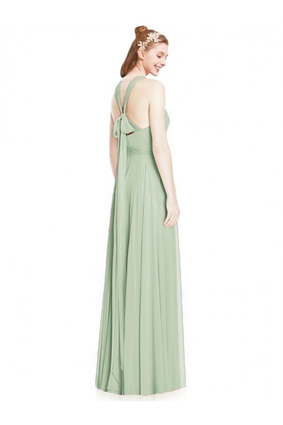 Open Back Halter Chiffon Bridesmaid Dress with Flowy Bow Essex