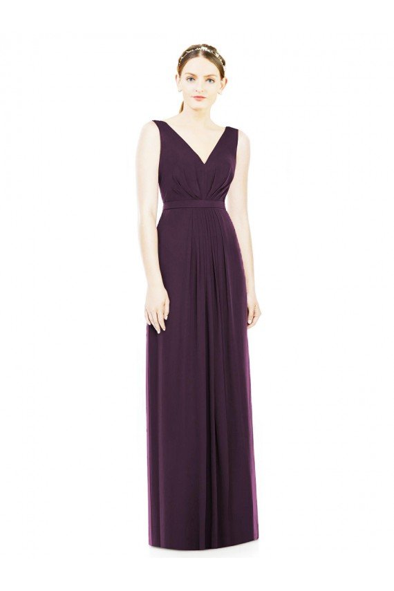 V-Neckline Sleevelss Full Length Chiffon Bridesmaid Dress Essex