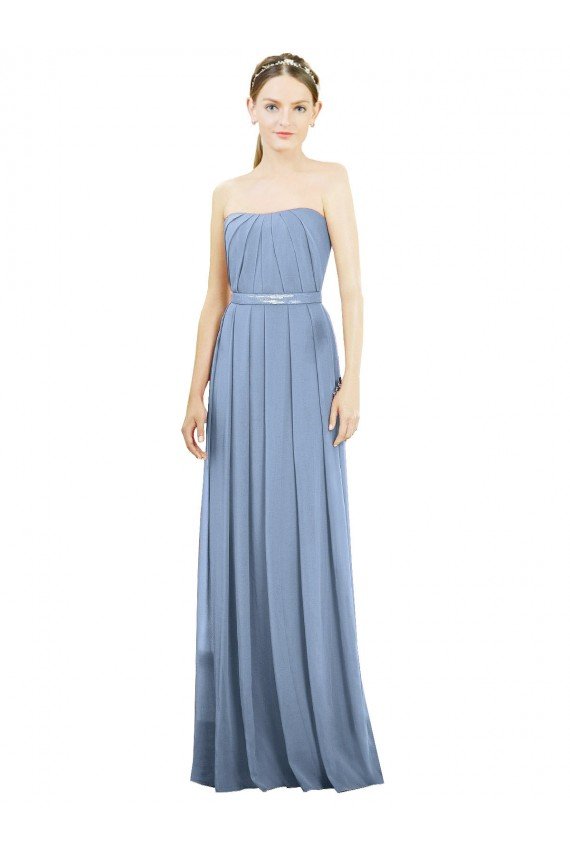 V-Pleat Chiffon Full-Length Strapless Bridesmaid Dress Essex