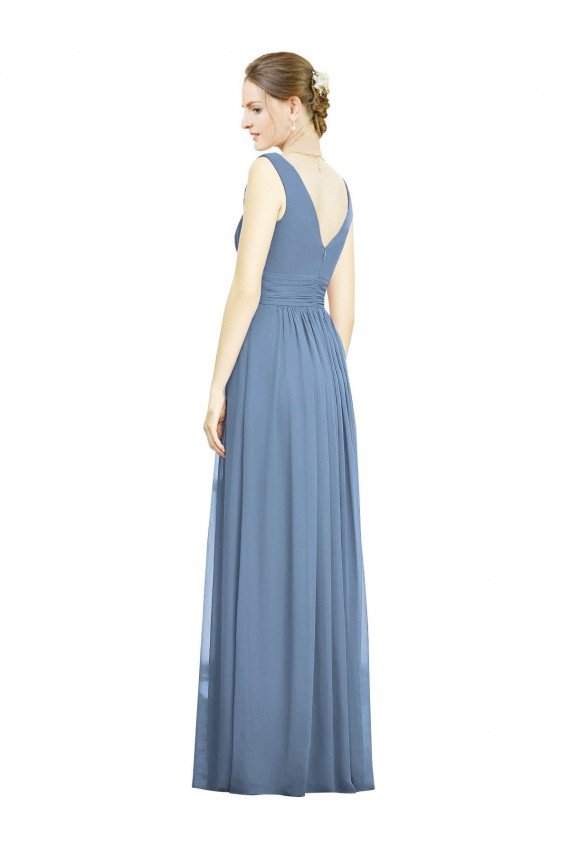 Sleeveless Draped Chiffon Maxi Bridesmaid Dress with Front Slit Essex