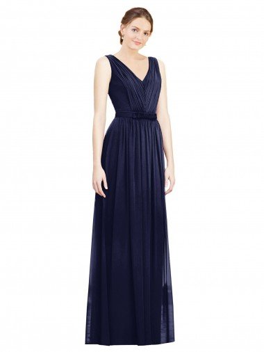Full-Length V-Neck Lux Chiffon Bridesmaid Dress with V-Back Essex