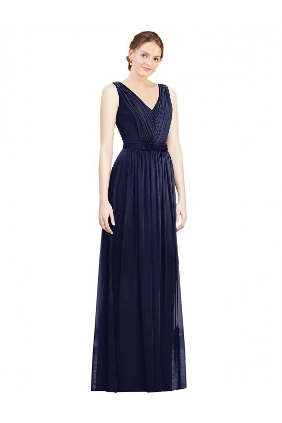 Full-Length V-Neck Lux Chiffon Bridesmaid Dress with V-Back Essex