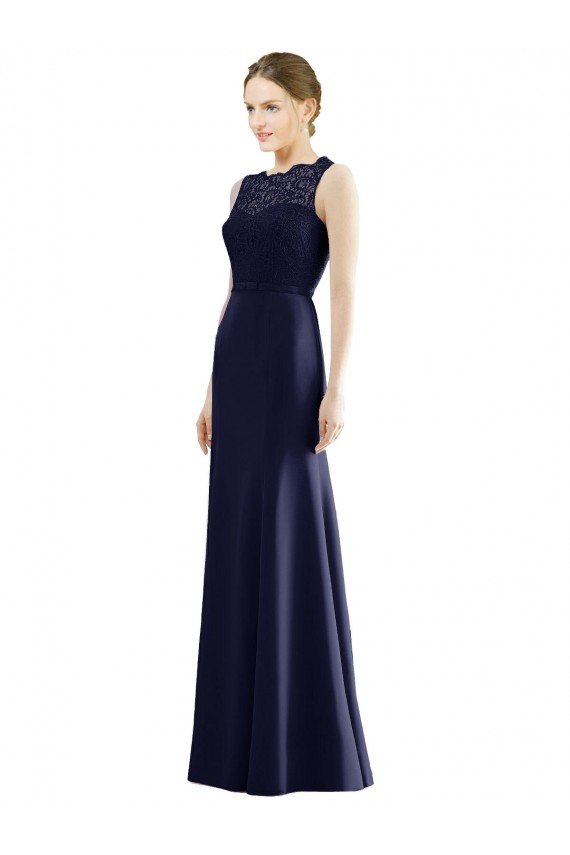 Lace Bodice Open Back Trumpet Chiffon Bridesmaid Dress with Bow Belt Essex