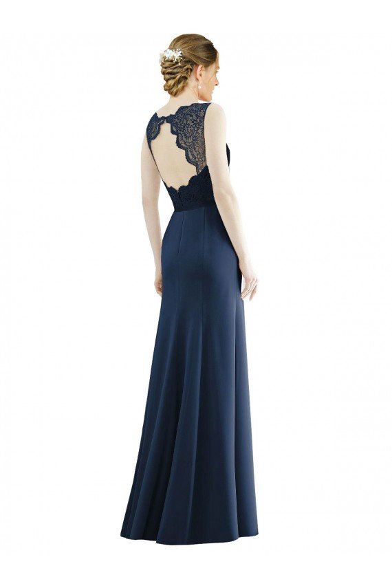 Lace Bodice Open Back Trumpet Chiffon Bridesmaid Dress with Bow Belt Essex