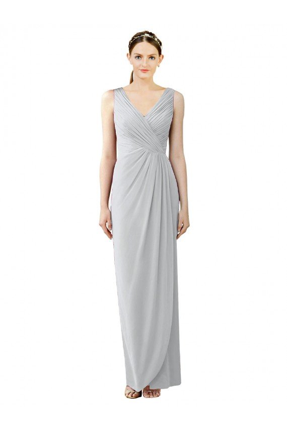 Draped Sleeveless Long Chiffon V-Neck Bridesmaid Dress Essex