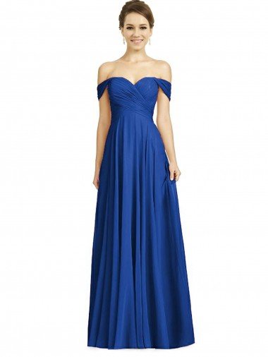 Off the Shoulder Draped Chiffon Maxi Bridesmaid Dress Essex