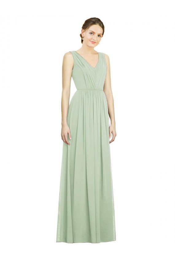 Natural Waist V-Neck Draped Chiffon Bridesmaid Dress Essex
