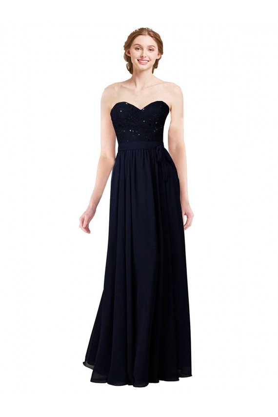 Strapless Chiffon Bridesmaids Dress with a Beaded Lace Sweetheart Bodice Essex
