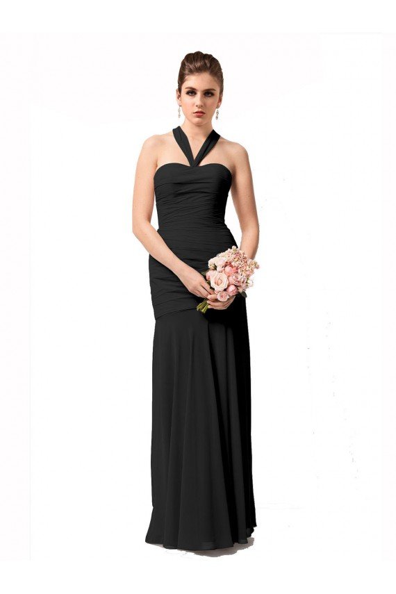 Long Halter Chiffon Bridesmaid Dress with Dropped Waist Essex