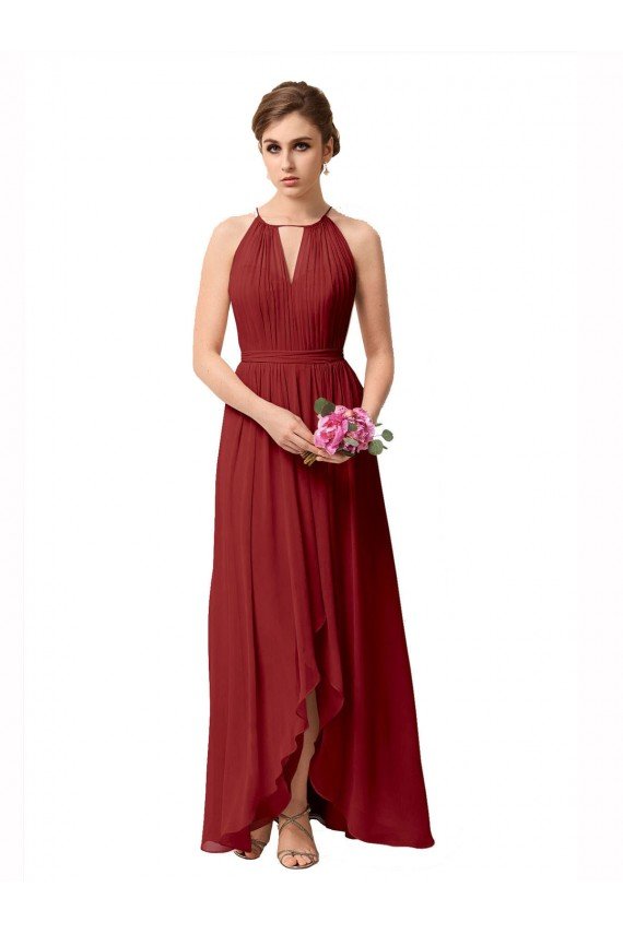 High Low Long Halter Keyhole Chiffon Bridesmaid Dress Essex