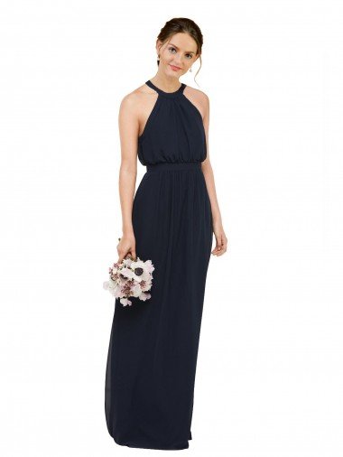 High Halter Neckline Chiffon Bridesmaid Dress with Slim Keyhole Back Essex
