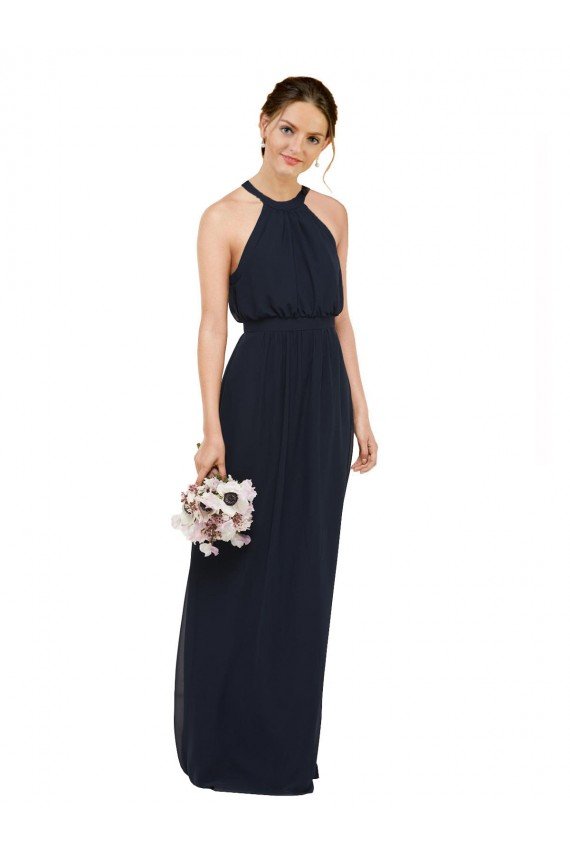 High Halter Neckline Chiffon Bridesmaid Dress with Slim Keyhole Back Essex