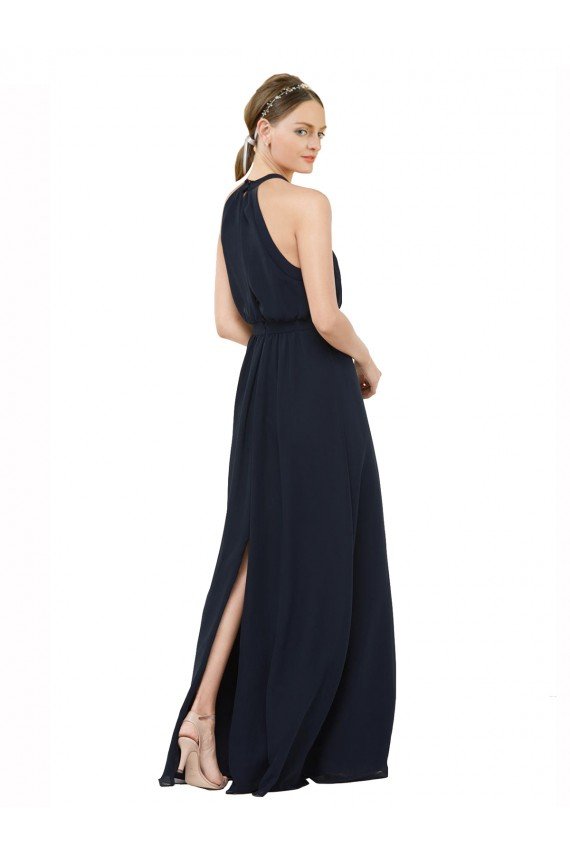 High Halter Neckline Chiffon Bridesmaid Dress with Slim Keyhole Back Essex
