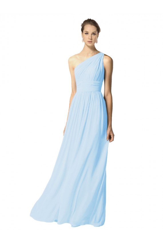 One Shoulder Long Chiffon Bridesmaid Dress with Shirred Bodice and Front Keyhole Essex