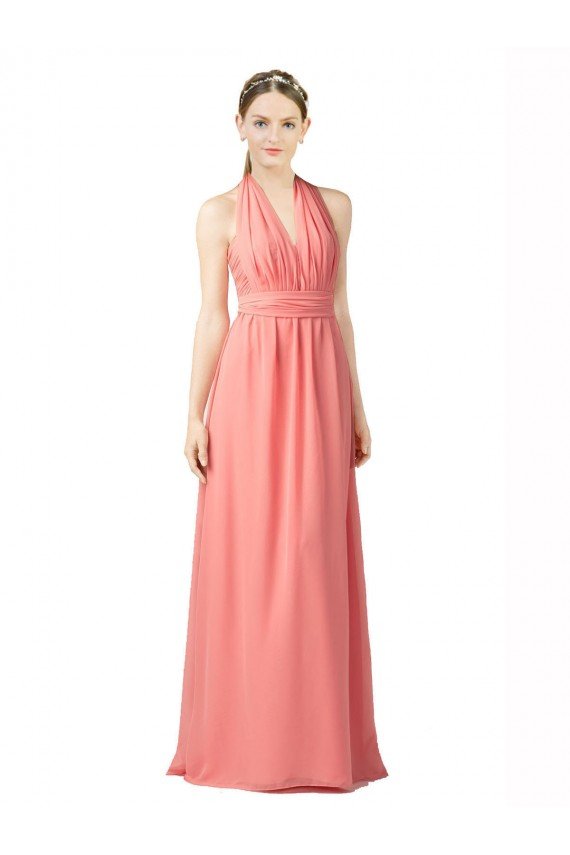 Shirred Bodice Full Length Long Chiffon Bridesmaid Dress Essex